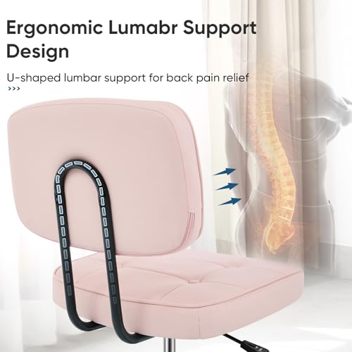 Image of DUMOS Armless Office Desk Chair, Small Vanity Chair with Lumbar Support