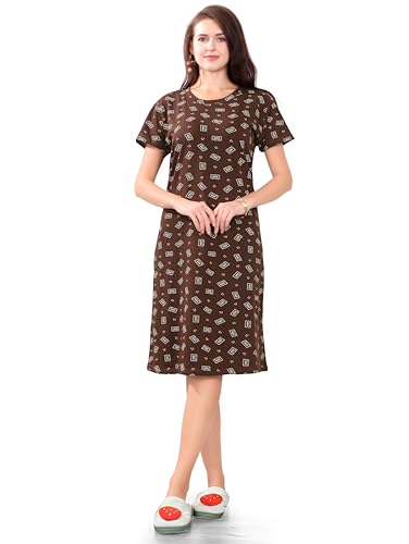 Image of Printed Knee Length Pocket Night Dresses for Women | Cat Lovers | Premium Soft Cotton Nighty | Sky Blue