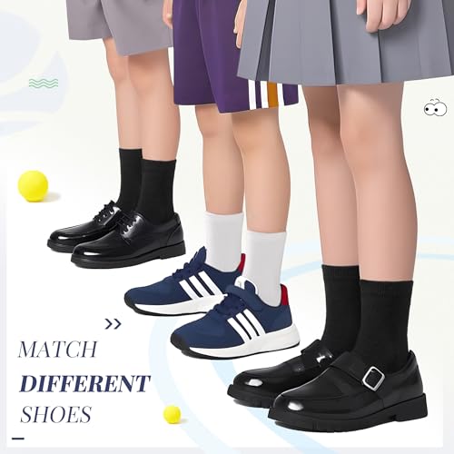 Velice Unisex Little Kids Youth Boys Girls Socks Soft Cotton Dress School Uniform Seamless Black White Crew Sock 10 Pairs4