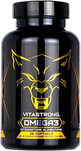 Omega 3 Fischöl HOHE DOSIERUNG | Vitastrong Omega 3 mit Vitamin E | Leicht schluckbare Softgels | Made in Italy | Softgel ohne Geschmack Zurück Cover
