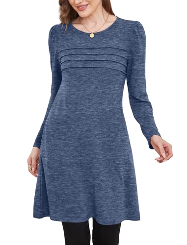 Image of OFEEFAN Womens Long Sleeve Tunic Dress Fall Fashion Sweater Dress with Pockets Pleated Front Casual Winter