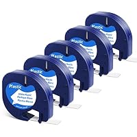 Fimax Replacement for DYMO LetraTag Refills 91331 (S0721660) White Plastic Label Tape 12mm x 4m(1/2" x 13') for Dymo Letratag LT-100H LT-100T 200B QX50 (Black on White, 5 Pack)