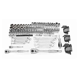 Master Mechanic 180 Piece Mechanics SAE and Metric Socket Tool Kit with 1/4, 3/8, and 1/2 Inch Drive, Assorted Bits, Adapters, Wrenches, and Hex Keys
