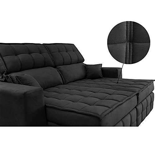 Sofá Retrátil e Reclinável 2,00m Molas Ensacadas e Costura Tripla Cama Inbox Nobre Suede Preto