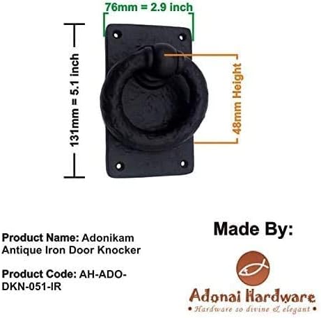 Miniatura 7 de Adonai Hardware "Adonikam" - Anillo de hierro fundido antiguo resistente para puerta de entrada frontal medieval (1 paquete, negro mate) para