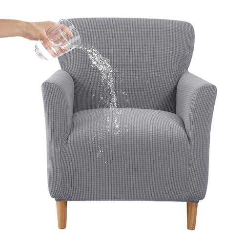 CRFATOP Stretch Mid Century Modern Armchair Slipcover 1-Piece Jacquard Accent Chair Covers with Arms Soft Waterproof Chair Slipcovers for Living Room Furniture Protector Office Reading,Light Grey