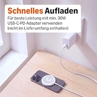 Amazon Basics 25W Qi2.2 Magsafe Ladegerät, Kabelloses Ladepad, Magnetisch Kompatibel mit iPhone 17/16/15/14/13/12, Android, Google Smartphones, 1,5m Kabel, Weiß (Adapter Nicht Enthalten) – Ansicht 4