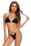 SHEKINI Damen Bikini-Set Klassischer Rückenfrei Sexy ​Triangel Verstellbarer Bikinioberteil Zweiteiliger Badeanzug Tanga Niedrige Taille Bikinihose Strandbikini （M,Schwarz-A