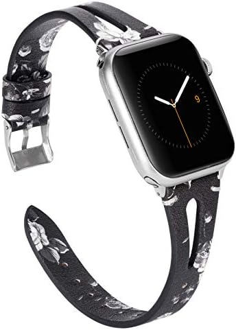 Wearlizer Pink Flower Leather Strap for Apple Watch Strap 41mm 38mm 40mm iWatch Womens Special Triangle Hole Sport Straps Wristband Replacement Bracelet (Metal Silver Buckle) SE Series 9 8 7 6 5 4 3 2