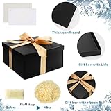 Black Gift Box with Lids 20x20x10cm Small Gift Box with Ribbon Shredded Tissue Paper Greeting Cards for Christmas Birthday Wedding Anniversary - Image 4