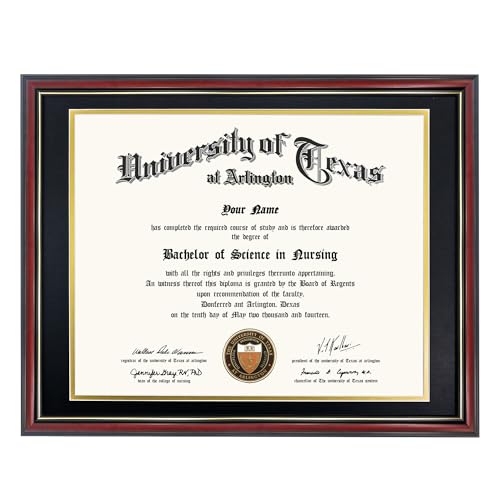 GraduationMall 14x17 Diploma Frame with Black over Gold Mat or Display 16x20 Certificate without Mat Solid Wood & Tempered Glass Cherry Finish with Gold Trim