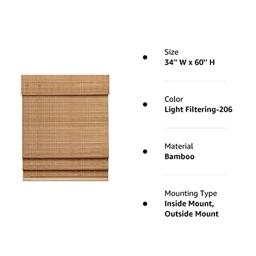 Lazblinds Cordless Bamboo Roman Shades, Light Filtering Window Treatment, Roll Up Bamboo Blinds For Window 34'' W X 60'' H #TOP6
