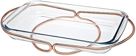 Horno a mesa de vidrio rectangular panadero, calentador, pieza de servir  con base de cobre tejida - 3 QT : Hogar y Cocina - Amazon.com