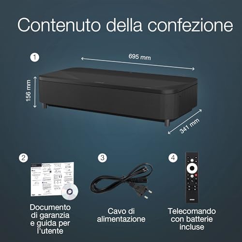 Epson EH-LS800B Videoproiettore Laser PRO-UHD 4K 16:9, Ottica Ultra Corta Epiqvision, Smart Android Tv, 4000 Lumen, Bluetooth/Hdmi/Usb/Wlan, Chromecast, Sorround 3D Yamaha, Proiezione Fino 150” Nero - 3