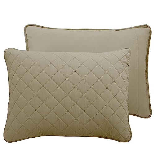 Juego de edredón reversible matrimonial microfibra beige y gris con 2 fundas 5