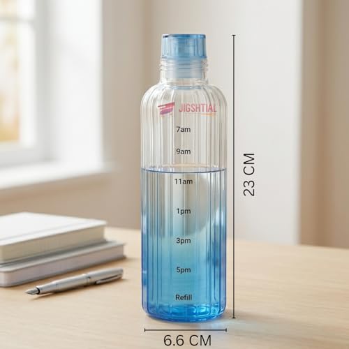Image of Borosilicate Water Bottles, H2O Fridge Water Bottle with Cap, Leak proof & Airtight Lid, Water Bottle for Office, School, College - 500ml Bottles with Time Marker (Striped Blue)
