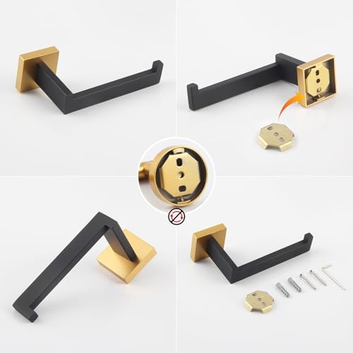 GERZWY Bathroom Toilet Paper Holder Stainless Steel Tissue Paper Roll Holder Wall Mount (Black & Gold) FG1605-BD by GERZWY - Image 6