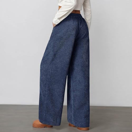 Corduroy Pants for Women Wide Leg High Waist Loose Comfy Trousers Elastic Loose Fit Drawstring Pants with Pockets4