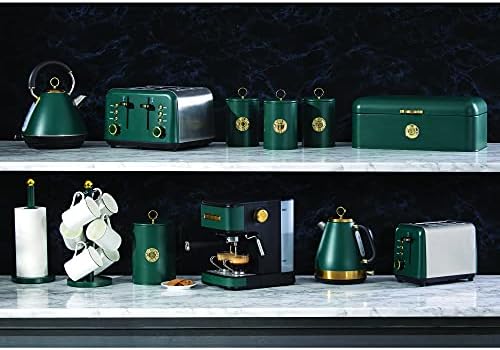 Daewoo Emerald Biscuit Tin KAS1821 Air Tight Lid Food Storage Container Cookie Jar With Embossed Motif Gold and Green 23cm Height x 14cm Diameter