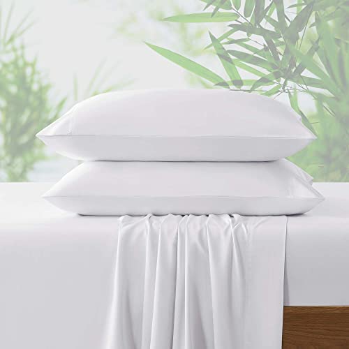 Naturefield 4Pcs Bamboo Sheets Queen 100% Organic Bamboo Cooling Sheets 240Tc Bamboo Bed Sheets Soft Breathable With Sheet Straps 1 Flat Sheet, 1 Fitted Sheet, 2 Pillowcases White #TOP4
