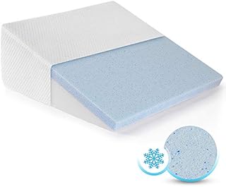 HEALTHEX Bed Wedge Pillow Cooling Memory Foam Top – Elevated Support Cushion for Lower Back Pain, Acid Reflux, Heartburn, Allergies, Snoring – Ultra Soft Removable Cover