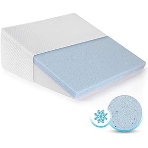 HEALTHEX Bed Wedge Pillow Cooling Gel Memory Foam Top – Elevated Support Cushion for Lower Back Pain Acid Reflux