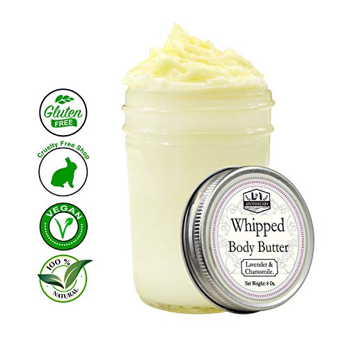 8 Oz. Ultra Whipped, Luxury Lavender & Chamomile Body Butter - Made with organic shea butter, cocoa butter, coconut oil & essential oil for ultimate skin hydration experience