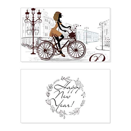 Tarjeta de año nuevo Bicycle Lady inspirada en la bandera de Francia para regalar