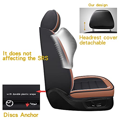 BABYBLU Leather Front Car Seat Coverst for Women,Men,Water Proof Synthetic Leather for Cars SUV Pick-up Truck Universal Fit Set for Auto Interior Accessories(Airbag Compatible) (Coffee- 2pcs)