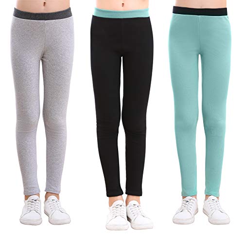 slaixiu Cotton Ankle Length Girls Leggings Warm Stretchy Kids Pants 3-Pack 3-12y(No.5_120)