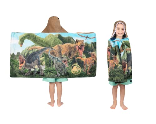 Jurassic World Dominion Soft Bath/Pool/Beach Cotton Terry Hooded Towel Wrap, 24 Inches x 50 Inches, By Franco Kids