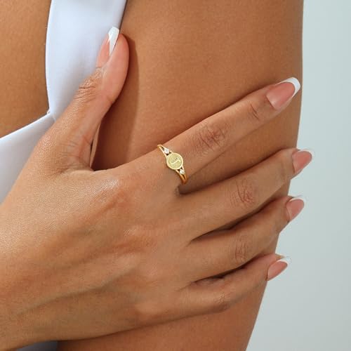 Kyerlyn Adjustable Letter Gold Rings for Women Non Tarnish Open Chunky 14K Gold Plated Stacking Cubic Zirconia Ring Trendy Statement Promise Wedding Bands Engagement for Gifts Jewelry2