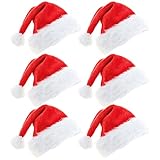 Ecerangus 6 Packs Christmas Hats, Santa Hats Adult, Plush Xmas Holiday Hat for New Year Holiday, Unisex Adult Size