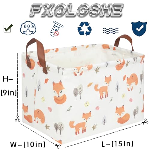 Image of Rectangle Fox Basket,Collapsible canvas waterproof storage basket,Toy Organizer,Laundry Baskets for Kid Rooms,Baby Room decor,Toy Baskets,Woodland Nursery Decor(Fox)