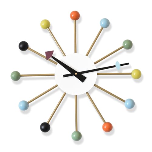 Large Mid Century Modern Wall Clock Silent Non Ticking Battery Operated 20 inch Solid Wood Ball Classic Sunburst Clocks for Living Room Decor,Office Kitchen