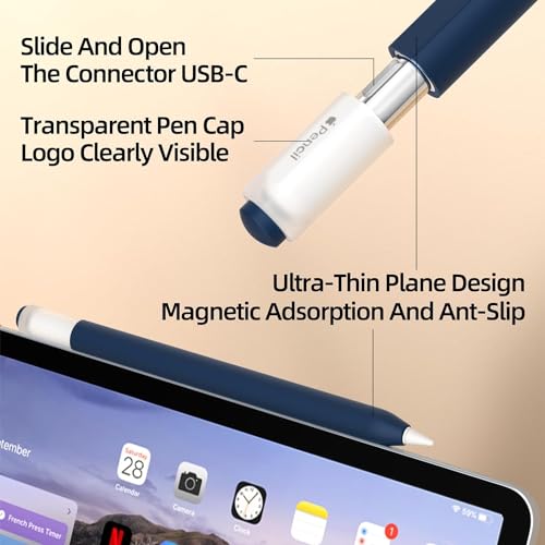 Image of Pencil Case for Apple Pencil (USB-C) 3rd Generation Silicone Protective Cover Sleeve, Supports Magnetic Attachment 3rd Gen (Navy Blue)