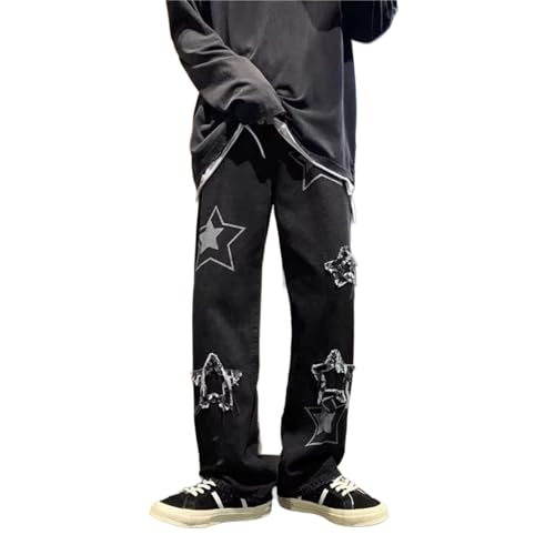 Baggy Jeans Men Graphic Star Frayed Wide Leg Denim Pants Relaxed Fit Streetwear for Skater Jeans Y2k