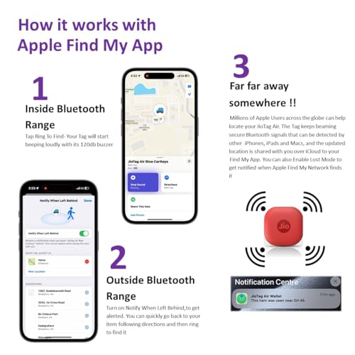 Image of JioTag Air for iOS (Red) Worldwide Tracker, Pair with Apple Find My app for Keys, Luggage, Bikes, Purses etc. Inside & Outside Bluetooth Range, No SIM /subscriptions Required, 1+1 Year Battery, 120 dB