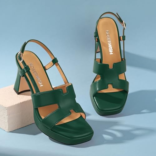 Image of ROSERWISH Womens Platform Heeled Sandals, Open Square Toe Chunky Heels, Strappy Sandals for Women, Leather Insole Dress Shoes for Prom Weeding Bride Party 3.5 inch
