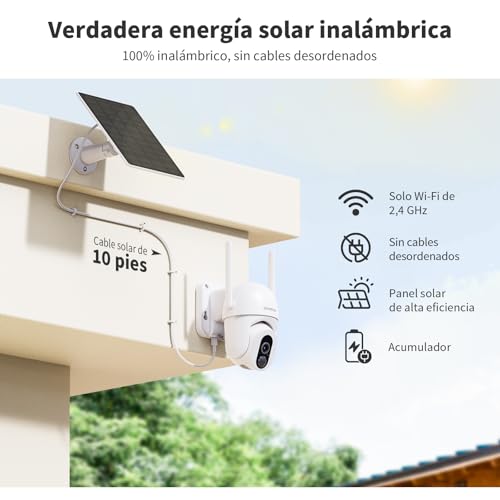 Miniatura 5 de Sehmua 2k Cámara Vigilancia Wifi Exterior Solar Con Batería, 2piezas 360 Cámara De Vigilancia Domicilio Exterior Sin Cables, Visión Nocturna En Color, Audio Bidireccional, Detección Pir, Cloud Sd