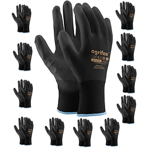 Ogrifox OX-Poliur_Bb10 - Guantes de protección Ox.12.442 Poliur, color negro (10 tamaños, 12 unidades) Cover