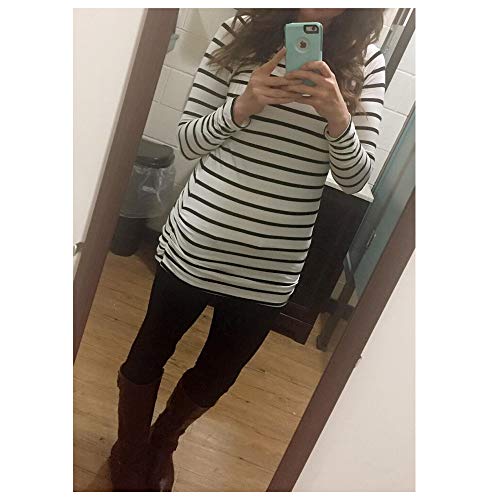 Sherosa Women Striped T-Shirt Long Sleeve Tunic Tops Cotton Winter Blouses (S, Black And White) #TOP5