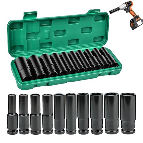 10 Pcs Deep Impact Socket Set 1/2 Socket Sets 10-24mm Long Socket Set