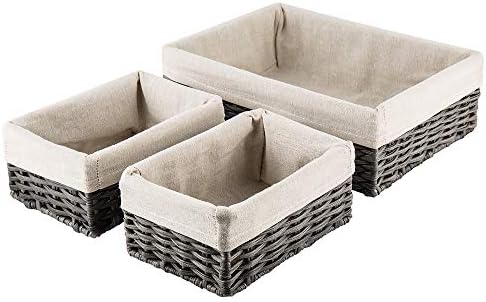 Hosroome Handmade Storage Basket Wicker Baskets for Organizing Shelf Baskets Woven Decorative Home Storage Bins Decorative Baskets Organizing Baskets Nesting Baskets(Set of 3,Grey)