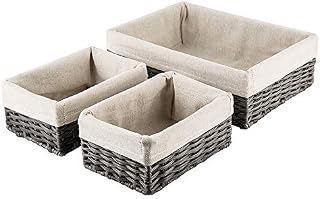 HOSROOME Handmade Wicker Storage Baskets Set Shelf Baskets Woven Decorative Home Storage Bins