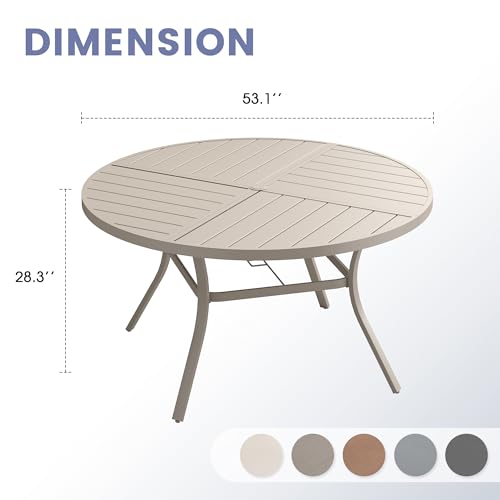 Image of VICLLAX 53 inch Round Outdoor Table, Patio Dining Table for 8 with Umbrella Hole for Garden Lawn Deck Backyard, Sandshell