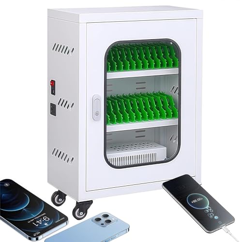 Image of Cell Phone Charging Station Organizer with USB, Secure Charging Cart Locker, Rechargeable Phone Cabinet for Classrooms, Fitness Clubs, Offices, Libraries