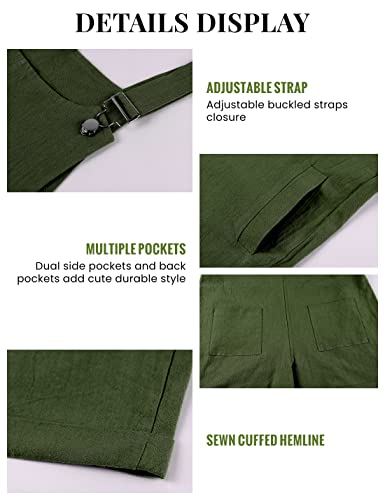 Fiona Jolin Women's Summer Cotton Linen Short Overalls Casual Bib Overall Shorts Rompers With Pockets (Armygreen-M) #TOP5