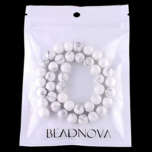 Beadnova Natural White Howlite Beads Natural Crystal Beads Stone Gemstone Round Loose Energy Healing Beads With Free Crystal Stretch Cord For Jewelry Making (6Mm, 62-64Pcs) #TOP2