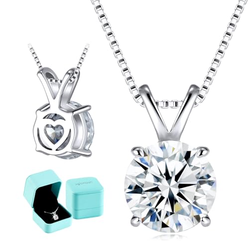 Moissanite Solitaire Necklace for Women, 1-3 Carat Lab Grown Diamond Pendant Jewelry D Color VVS1, S925 Sterling Silver with Gold Plating, 18+2” Silver Chain, Heart Engraving Gift for Wife Girlfriend Mom Yourself on Anniversary Birthday Wedding